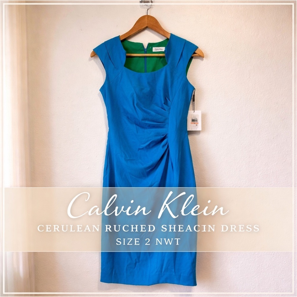 Calvin Klein Cerulean Ruched Sheath Dress Size 2 NWT